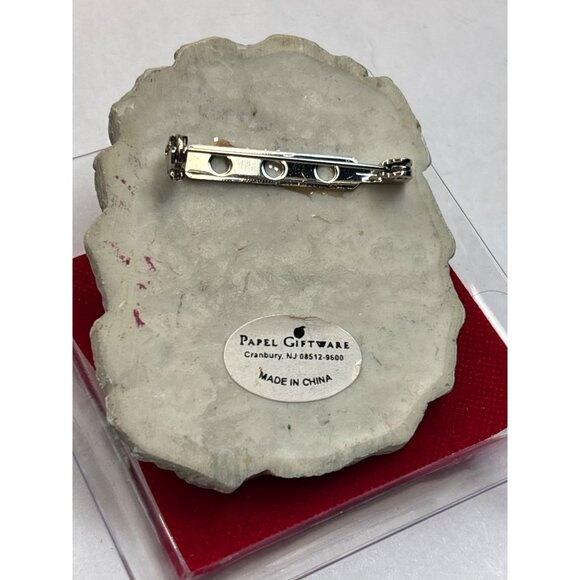 Handcrafted Santa Claus Face Brooch Pin With Holly Detail Vintage Look By Papel - Picture 2 of 3